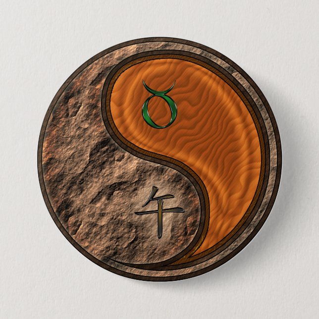 Stier & Holzpferd Button (Vorderseite)