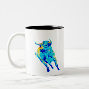 Stier in blauer Farbe Zweifarbige Tasse