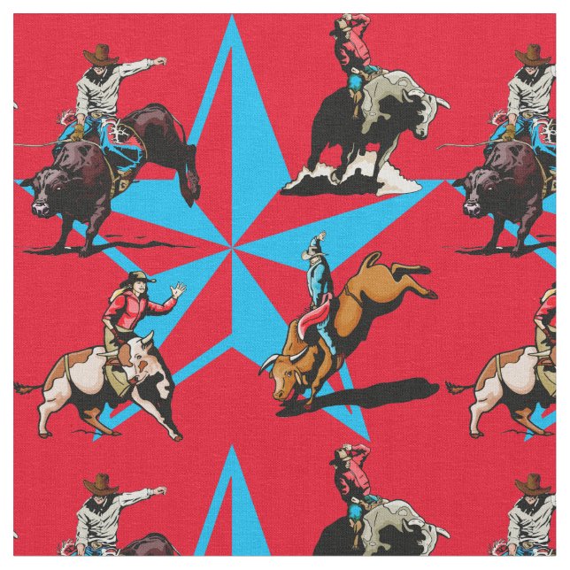 Stier-Reitcowboy-Rodeo-Western-Gewebe Stoff (Nahaufnahme)