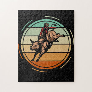 Stier-Reiten-Rodeo-Reiter-Cowboy-Western-Vintage Puzzle