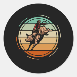 Stier-Reiten-Rodeo-Reiter-Cowboy-Western-Vintage Runder Aufkleber