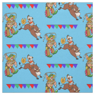 Stier-Reiter und Rodeo-Clown mit Flaggen Stoff