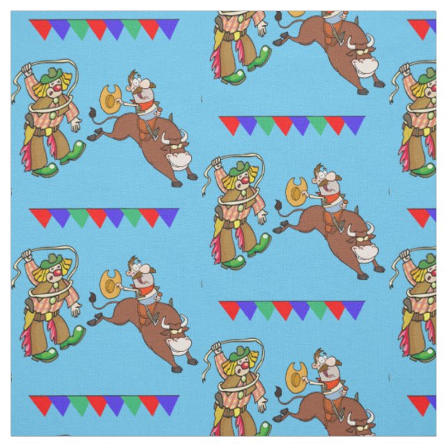 Stier-Reiter und Rodeo-Clown mit Flaggen Stoff (Muster)