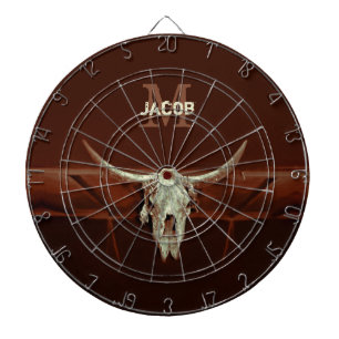Stier Schädel Braun Land Rustikal Western Monogram Dartscheibe