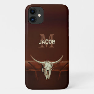 Stier-Schädel-Monogramm Braun Rustikal Western-Lan Case-Mate iPhone Hülle
