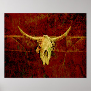 Stier-Schädel Western-Land Braun Rustikale Grunge- Poster