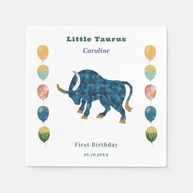 Stier Sternzeichen 1. Geburtstag Ballons & Künstle Serviette (Vorderseite)