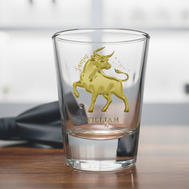 Stier Sternzeichen Astrologie Gold Geburtstag Schnapsglas (Taurus Bull Zodiac Sign Gold Astrology Shot Glass)