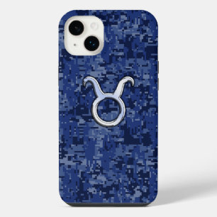 Stier-Sternzeichen auf Marineblau-Camo iPhone 14 Plus Hülle