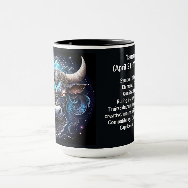 Stier-Sternzeichen-Kunst für 21. April–20. Mai Tasse (Zentrum)