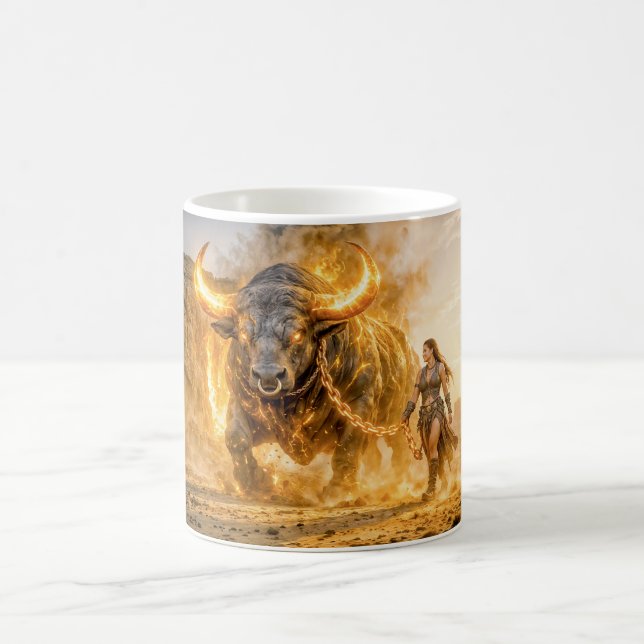 Stier-Sternzeichen mit Krieger führt ein feuriges  Kaffeetasse (Mittel)