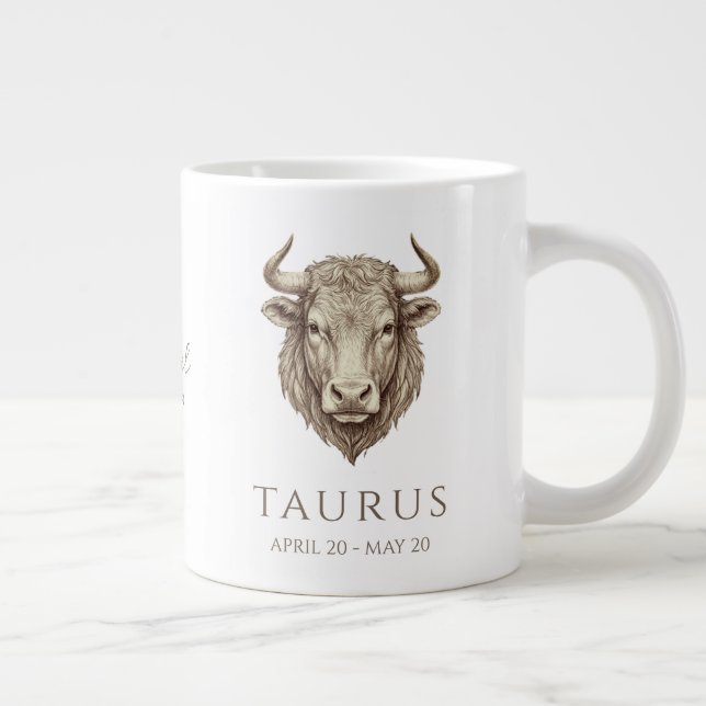Stier-Sternzeichen personalisierter Name & Geburts Jumbo-Tasse (Rechts)