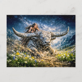Stier-Sternzeichen reitet auf einem mystischen geh Postkarte