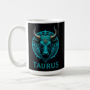 Stier-Sternzeichen-Symbol in lebendigem Blau und G Kaffeetasse