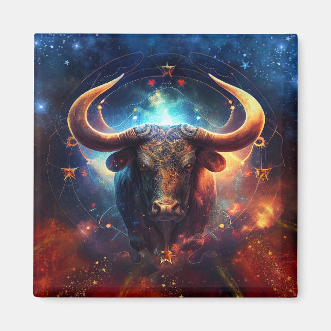 Stier-Sternzeichen Wasserfarben-Design Magnet (Vorne)