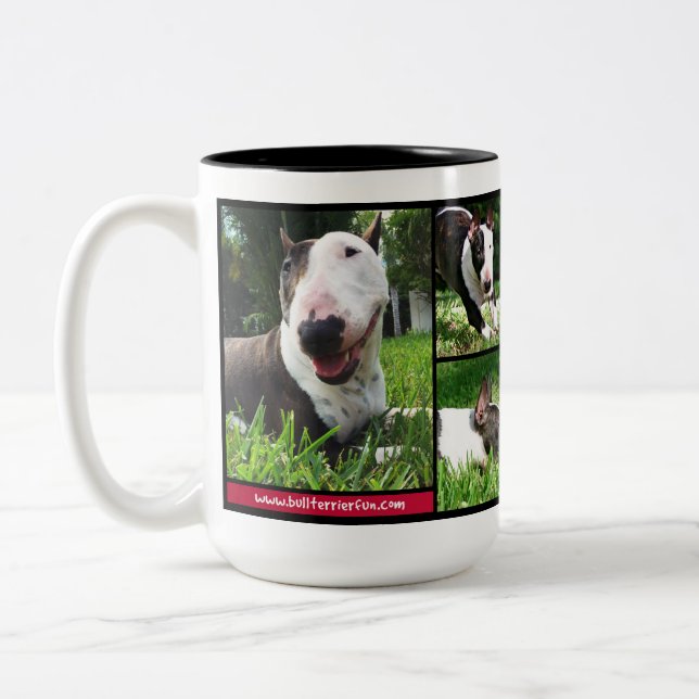 Stier-Terrier-"LiveLiebe-Lachen" Foto-Tasse Zweifarbige Tasse (Links)