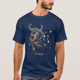 Stier-Tierkreis-Goldeinfarbiger grafischer T - T-Shirt