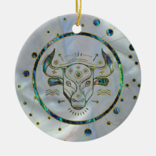 Stier-Tierkreis-Goldohrschnecke auf Konstellation Keramikornament