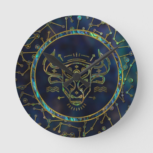 Stier-Tierkreis-Goldohrschnecke auf Konstellation Runde Wanduhr (Vorderseite)