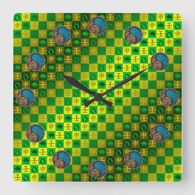 Stier & Wasser-Affe Quadratische Wanduhr (Vorderseite)