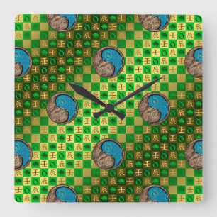Stier & Wasser-Drache Quadratische Wanduhr