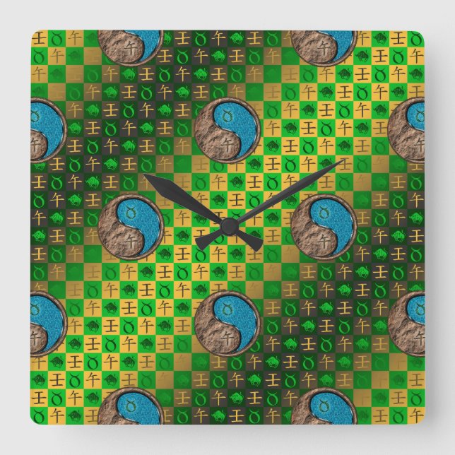 Stier & Wasserpferd Quadratische Wanduhr (Vorderseite)