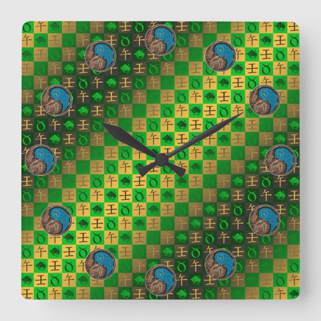 Stier & Wasserpferd Quadratische Wanduhr (Vorderseite)