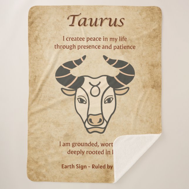 Stier-Zodiac-Design mit erdigen Affirmationen  Sherpadecke (Vorderseite)