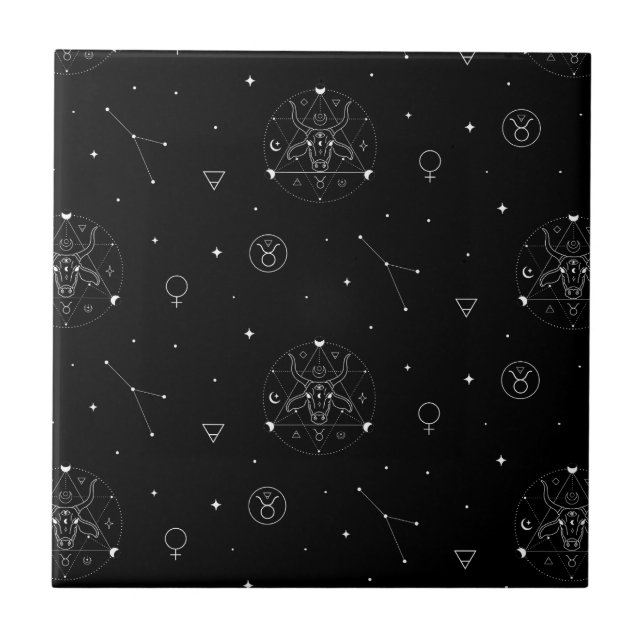 Stier-Zodiac-Muster in Schwarz und Weiß Fliese (Vorderseite)