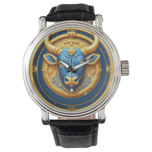 Stier-Zodiac-Stier-Emblem mit goldenem Ring Armbanduhr