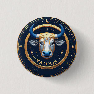 Stier-Zodiac-Stier-Emblem mit goldenem Ring Button
