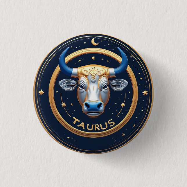 Stier-Zodiac-Stier-Emblem mit goldenem Ring Button (Vorderseite)
