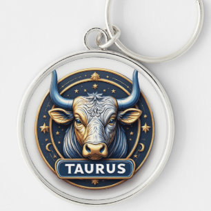 Stier-Zodiac-Stieremblem mit goldenem Ring Schlüsselanhänger