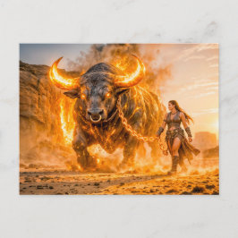 Stier-Zodiak mit Krieger, der einen feurigen Celes Postkarte