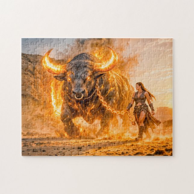 Stier-Zodiak mit Krieger, der einen feurigen Celes Puzzle (Horizontal)