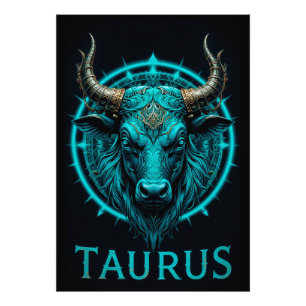 Stier-Zodiaksymbol in lebendigem Blau und Gold Akz Fotodruck