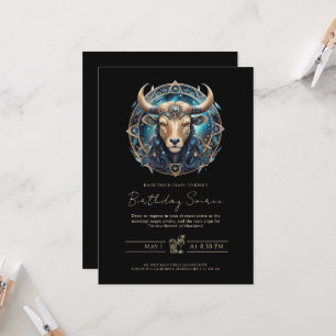 Stier-Zodiaksymbol Schwarz Gold Taurus Einladung