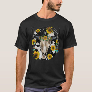 Stierschädel Leoparden Kuhleder Sonnenblume Wester T-Shirt