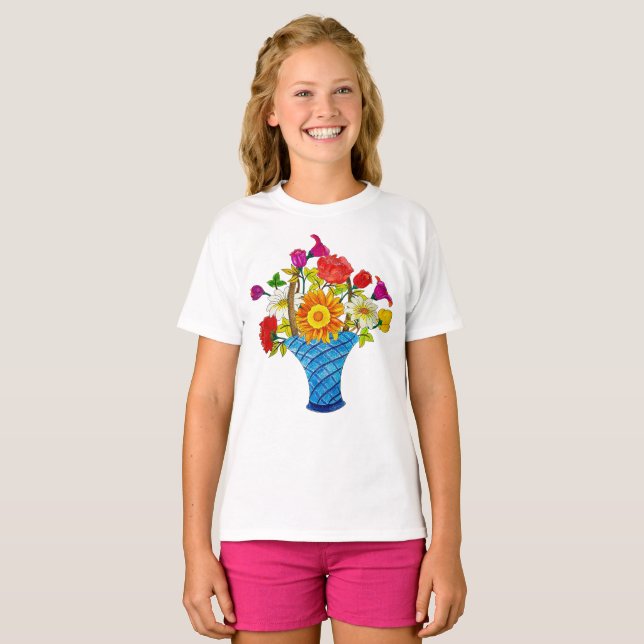 Stift Art Sketch farbenfrohe handgezeichnete Blume T-Shirt (Vorne ganz)
