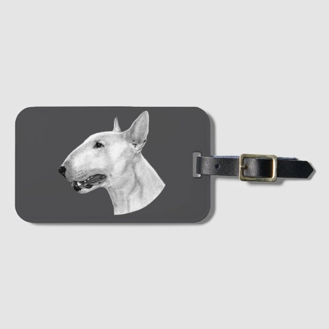 Stift Bull Terrier zeichnend Gepäckanhänger (Vorderseite (Horizontal))