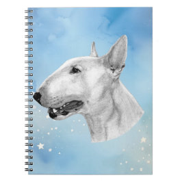 Stift Bull Terrier zeichnend Notizblock