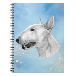 Stift Bull Terrier zeichnend Notizblock