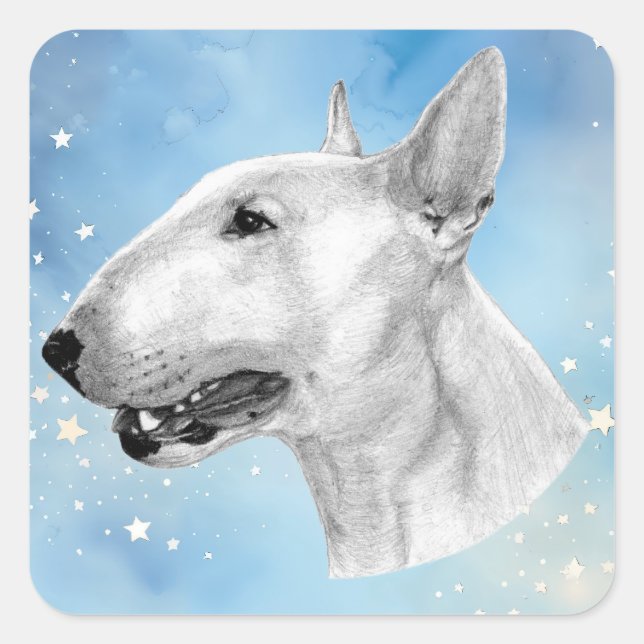 Stift Bull Terrier zeichnend Quadratischer Aufkleber (Vorderseite)