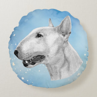 Stift Bull Terrier zeichnend Rundes Kissen