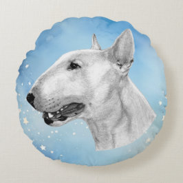 Stift Bull Terrier zeichnend Rundes Kissen