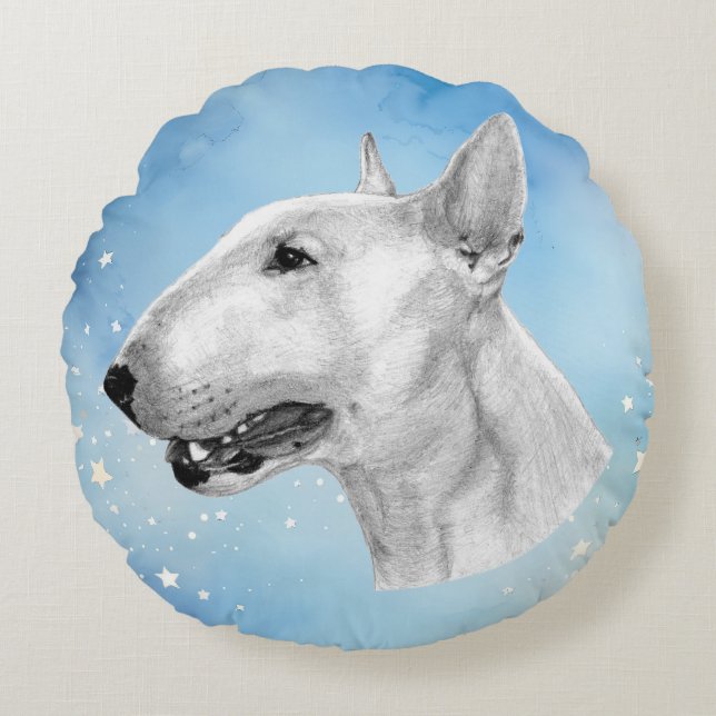 Stift Bull Terrier zeichnend Rundes Kissen (Vorderseite)