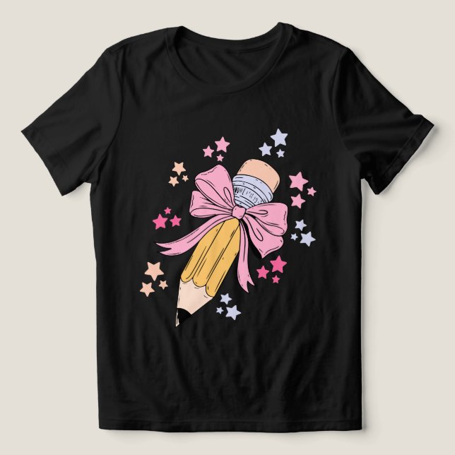 Stift Coquette Bow rosa Zurück zu Schullehrern Tri-Blend Shirt (Design Vorderseite)