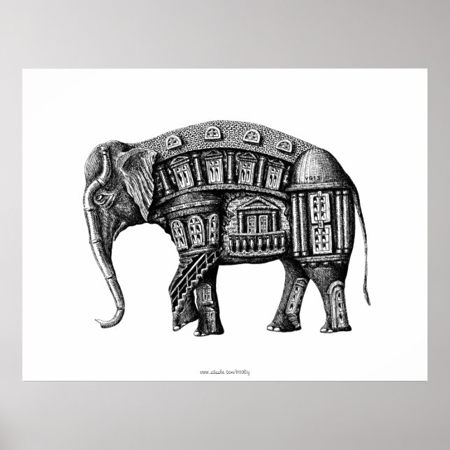Stift für Elephant Gebäude, schwarz-weiß zeichnend Poster (Vorne)