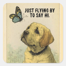 Stift für Welpen und Schmetterlingsplatte Quadratischer Aufkleber