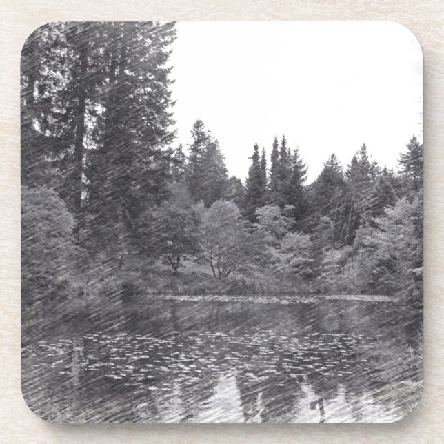 Stift-Skizze botanischer Garten, Bäume, Büsche Untersetzer (Vorderseite)